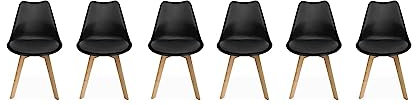 Alice's Home - Lot de 6 chaises scandinaves. Pieds Bois de hêtre. chaises 1 Place. Noirs