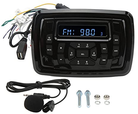 Waterproof Marine Radio Car Stereo Receivers Marine Speakers Bluetooth Car AM/FM Radio Stereo Receiver 12V DC MP3 Player Stereo Sound for Yacht Caravan Engineering Vehicle Ship +Auto