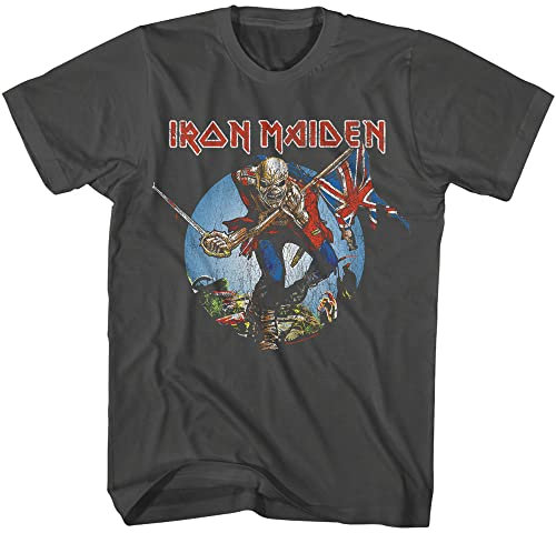 Iron Maiden T Shirt Trooper Album Cover Mens Short Sleeve T Shirts Classic Rock Vintage Style Graphic Tee, Smoke, Large