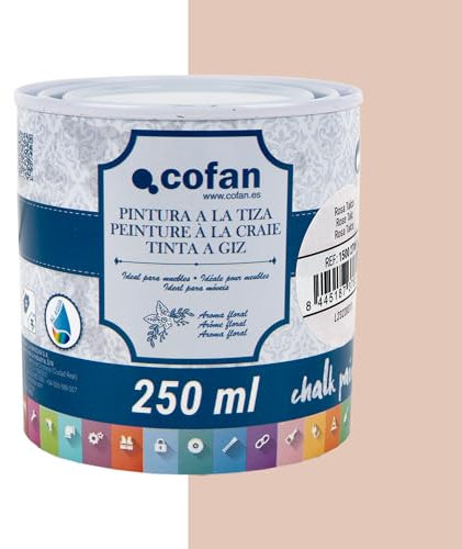 Cofan Pintura a la tiza | Chalk paint | Acabado efecto tiza | Adecuada para restauración y decoración de muebles | Capacidad: 250 ml (ROSA TALCO)