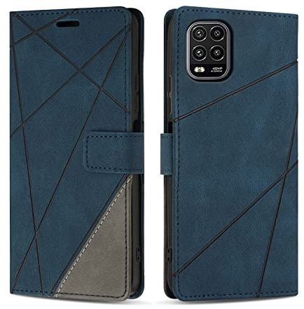 SONWO Coque pour Xiaomi MI 10 Lite 5G, Protection Housse Etui en Cuir PU Portefeuille Livre pour Xiaomi MI 10 Lite 5G, Emplacements Cartes, Fonction Support, Bleu