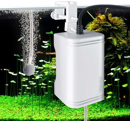 PYPABL Mini Pompe à Air d'Aquarium, 1,5W 2,5W Pompe à Oxygène d'Aquarium Suspendue, Bulleur Aquarium Silencieux pour Aquarium jusqu'à 230L (1 Sortie)
