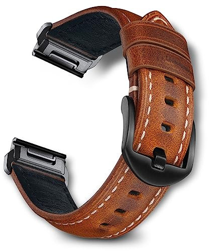 RoYiio Öl-Wachs-Leder Armband für Garmin Quatix 8 47mm/Quatix 7 Pro/Tactix 8 47mm/Fenix8 47 mm/Fēnix 7 Pro Ersatzband QuickFit 22mm Armband für Descent G2/Fenix E/Epix 2/Approach S62 S60 - Hellbraun