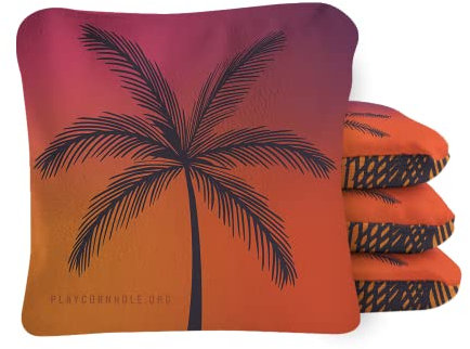 ACA Synergy Pro Professional Cornhole Bags Dual Sided Regulation 6x6 Set of 4 Sunset Beach Palm Orange