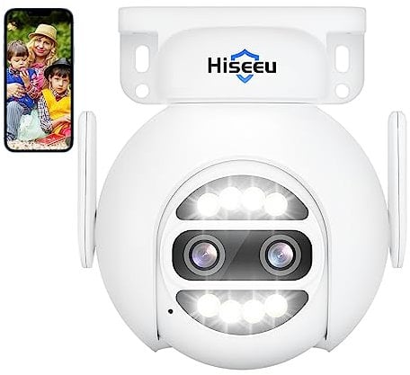 Hiseeu 【10X Zoom Digitale 2.5K 4MP PTZ Telecamera Wi-Fi Esterno, 2,4 GHz WiFi IP Videocamera Sorveglianza con Visione Notturna a Colori 20M, Tracciamento Auto Rilevamento Umano, Funziona con Kit