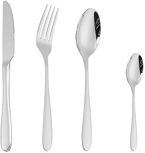 CAOPAOTI Set di posate 24 pezzi per 6 persone, Posate da tavola in acciaio inox con coltello cucchiaio forchetta, Posate design elegante in argento, Lucido a specchio e Lavabili in lavastoviglie