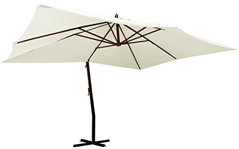 CIADAZ Sombrilla voladiza poste madera blanco arena 400x300 cm, Parasoles De Jardin, Sombrilla Piscina, Sombrilla Terraza Exterior, Parasol Playa, Sombrillas Para Jardin - 318429