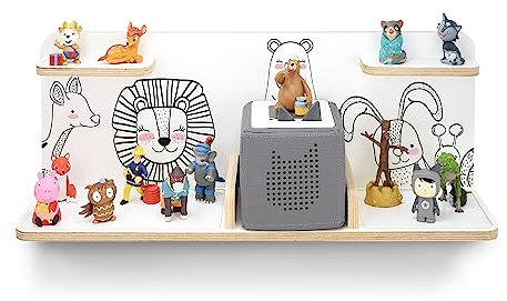 stadtecken Kinder Holzregal für Musikbox I Geeignet für die Toniebox und ca. 40 Tonies I Geschenk I Hörspiel I Spielen I Sammeln I Aufstellen oder Aufhängen (Tiere)