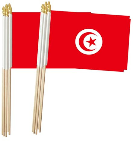 Tunesien-Flagge, kleine tunesische Mini-Handflaggen, kleine Tunesien-Flagge, 12 x 20 cm, 12 Stück, Party-Dekorationen für Paraden, Weltmeisterschaft, Festival-Events