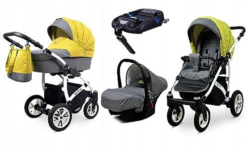 BabyLux® Kinderwagen Set 4 in 1 - Queen - incl. Babywanne, Buggy Sportsitz, Auto-Babyschale, ISOFIX-Basisstation - Autositz - Kinderwagenset - Kombikinderwagen mit Wickeltasche usw.