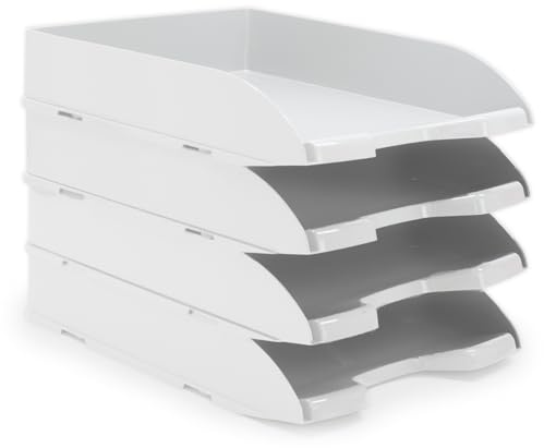 Waytex Pack de 4 Corbeilles à Courrier A4 Plastique Opaque Blanc