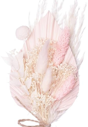 The Baked Studio - Dried Flowers For Cakes Decoration And Crafts With Pampas And A Pink Palm Spear (Pink & White)
