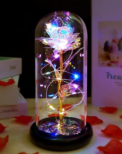 srn Galaxie-Rose im Glas mit LED-Licht, bunte Rose, Geschenk für Valentinstag, Hochzeit, Jahrestag