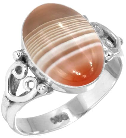 Jeweloporium 925 Silber Ringe für Damen Größe 50(15.9) Mehrfarbig Echt Botswana-Achat mit Stein Jahrgang Silber Ringe Halloween Geschenk Solitär Schmuck