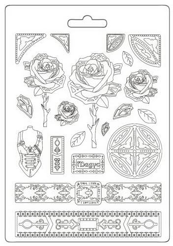 Stamperia - Soft Mould A5 for Scrapbooks, Albums, and Bullet Journals, Suitable for Soft Clay, Ceramic Powder and More, Perfect for Crafts and Gifting (Sir Vagabond in Fantasy World Rose and Borders)