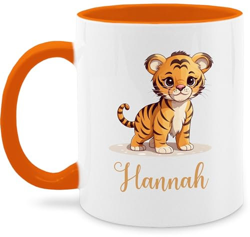 Tasse Tassen 325ml - Tiger mit Namen - Zootiere Tiermotiv - 325 ml - Orange - motiv personalisierte tiger, tigermotiv name und personalisieren geschenke