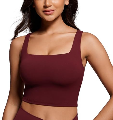 CRZ YOGA Damen Butterluxe Sport BH Gepolstert Ohne Bügel Crop Tops Atmungsaktive Yoga Tank Top Fitness Workout Sports Bra Roter Merlot 38