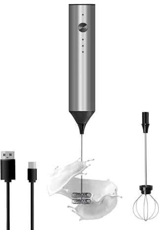 Handheld Milk Frother, Type C Rechargeable Electric Blender Coffee Frother, 3 Mixing Speeds Mini Milk Frother Beverage Blender with 2 Whiskers for Coffee Matcha Smoothie Latte Cappuccino