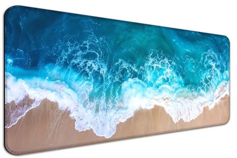 AYKDTFN Ocean Beach Gaming Mouse Pad, Extended Large Sea Wave Desk Mat, Computer Keyboard Laptop Mousepad for Work, Office and Home, XL, Blue