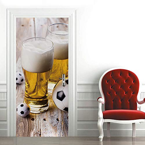 3D Door Mural Stickers Modern Art Door Decals Poster Peel and Stick Removable Vinyl Self-Adhesive Door Wallpaper Wraps for Living Room Bedroom Decor 33.9x84.6 Inchs Beer
