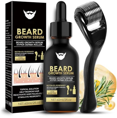 Shefave Beard Growth Kit Haare Bartpflege Set für Männer - Microneedling Roller und Hair Growth Serum, Bartöl mit Biotin & 5% Rosmarin, Bart Roller Haarausfall, Haarwachstum Beschleunigen