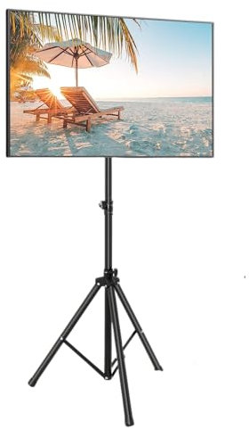 GYMAX Supporto Monitor con Treppiede, Mobile TV Pieghevole con Telaio di Fissaggio per Monitor e Asta di Sollevamento Regolabile in Altezza su 5 Posizioni, Capacità di Peso Massima 35KG, Nero