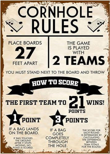 Cornhole Rules Sign Retro Vintage Metal Games Tin Sign Wall Poster Decor Funny Retro Bar Coffee Club Pub Gift Wall Decor Sign 8x12 Inch