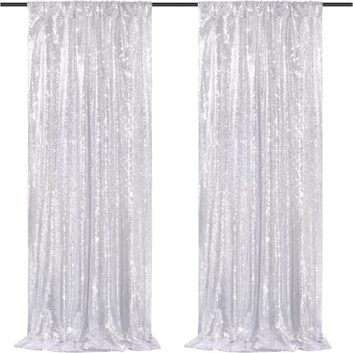 BrillShine Vorhang Hintergrund Hochzeit Pailletten, 2 Stück 60 x 240 cm Party Hintergrund Vorhang für Taufe Hochzeiten Brautdusche Geburtstag Abschlussfeier Schule Party Deko Silber