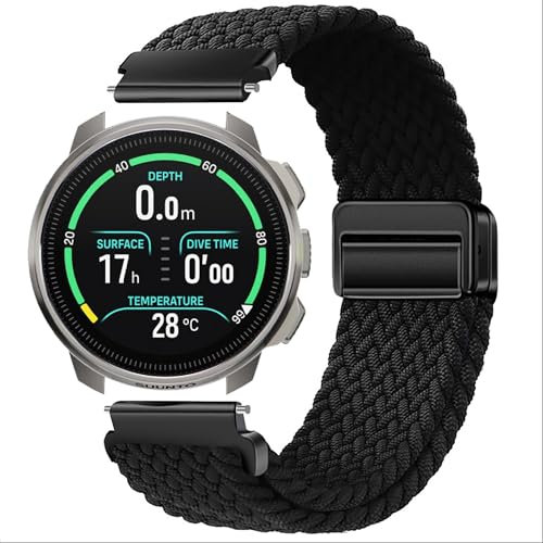 GIOPUEY Armband Kompatibel mit SUUNTO Ocean, Geflochtenes Nylon Armband [Unisex] elastisch Ersatzarmband - Black