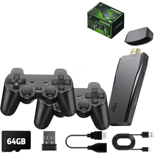 LXQSJYBM Consola de Juegos Retro Stick M8, 64G Retro Drive con 25000+ Videojuegos Plug and Play, Consola de Juegos Retro con 12 Emuladores, Mandos Inalámbricos 2.4GHz