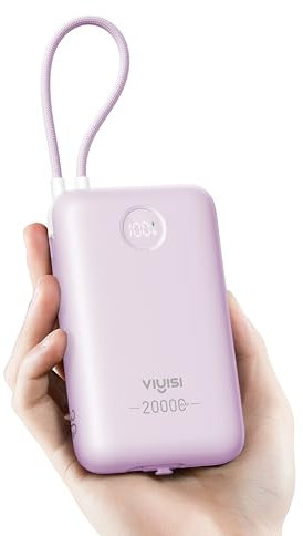 VIYISI 30W Fast Charging Power Bank 20000mAh,Portable Charger USB C Built-in Cables,Compact Battery Pack Compatible with iPhone 15 14 13 12 11 Samsung S24 S23 S22 Fold 5 Google Pixel(Purple)