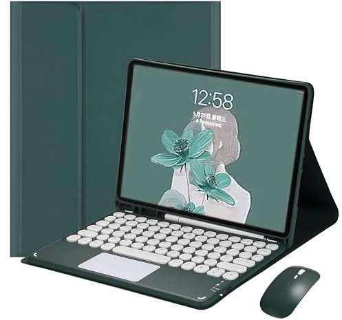 Funda con Teclado para Samsung Galaxy Tab S6 Lite De 10,4 Pulgadas 2024/2022/2020, Contenerñ,Teclado Bluetooth Recargable Con Panel Táctil, Portalápices Incorporado, Ratón Para Tableta,Deep green