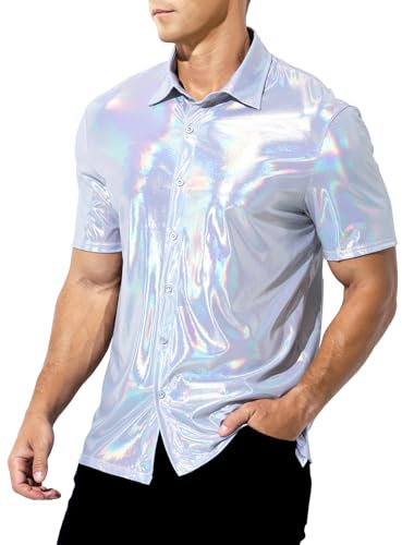 Casey Kevin Herren Glitzer Hemd Metallic Pailletten Shirts Glänzend Nachtclub Top Party Clubwear Men Kostüm