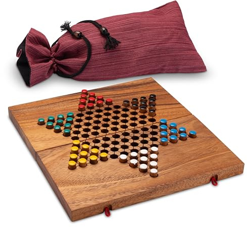 LOGOPLAY Halma Gr. L für 2 bis 6 Spieler mit Stoffbeutel - Spielfeld 26 x 27 cm - 6 x 10 Spielstecker