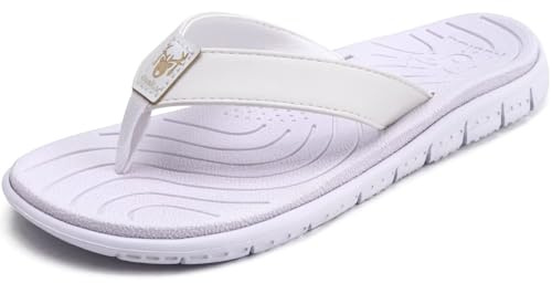 KuaiLu Flip Flops Women Orthopedic Lady Thong Support Walking All White 5