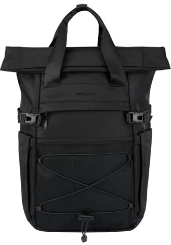 WATERFLY Rolltop Rucksack Herren Damen: 16L-21L Rollrucksack Stylischer Tagesrucksack Schulrucksack mit 16 Zoll Laptopfach Unisex Backpack für Reisen Freizeit Uni Job Sport Schwarz
