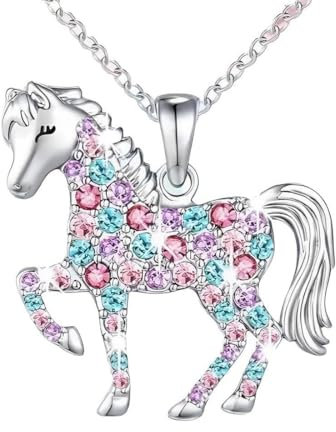 QIBZI Ketten für Damen, Süße bunte Pony-Anhänger-Halskette für Kinder und Mädchen