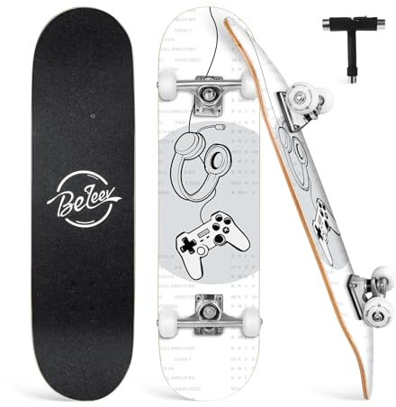 BELEEV Skateboard 31x8 Zoll Komplette Cruiser Skateboard für Kinder Jugendliche Erwachsene, 7-Lagiger Kanadischer Ahorn Double Kick Deck Concave mit All-in-one Skate T-Tool für Anfänger