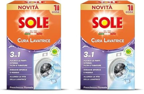 Sole Cura Lavatrice Freschezza Floreale, Confezione da 2 Cura Lavatrice da 250 ml