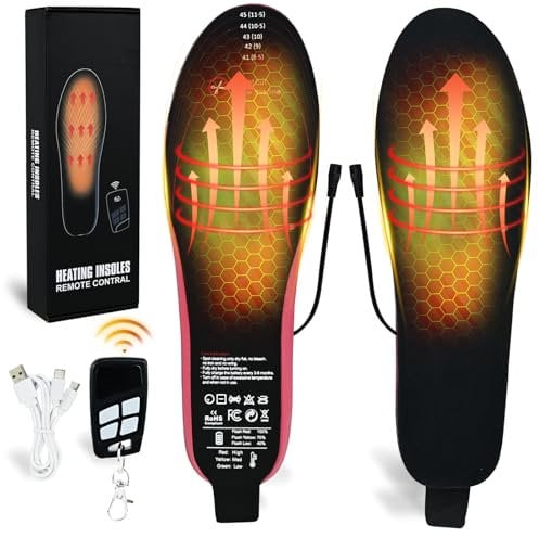 Ulikey Beheizbare Einlegesohlen, Wärmesohlen Wiederverwendbar, Werden Beheizbare Sohlen mit Drahtlose Fernbedienung, Einstellbare Temperatur, Schuheinlagen Beheizbar für Skifahren Wandern (41-46)
