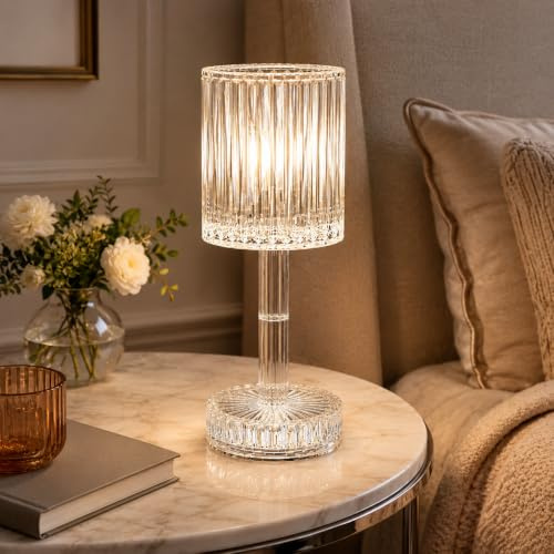 BURAKH Crystal Touch Table Lamp – 7 Color Changing, Rechargeable LED Lamp with Remote Control, Touch Sensor Desk and Room Light for Bedroom, Living Room, or Office