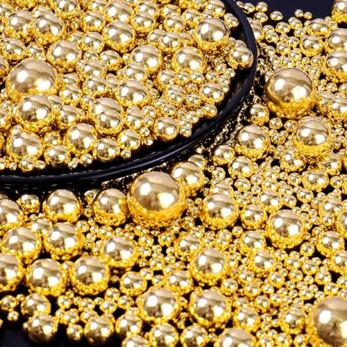 Essbare Goldene Zuckerperlen-Streusel (130g) - Größenmix Goldperlen für Tortendeko, Cupcakes & Kekse - Ideal für Hochzeiten Party Halloween Weihnachten, Sprinkles for Cake Decorating