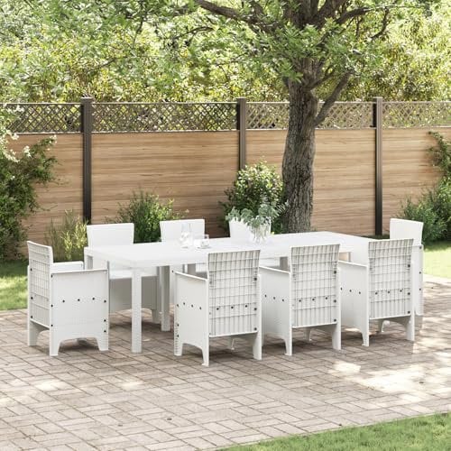 vidaXL Gartentisch Weiß 250 x 100 x 73 cm Poly-Rattan, Garten und Terrasse, rechteckiger Tisch aus Stahl, große, wetterfeste Essgruppe für den Außenbereich