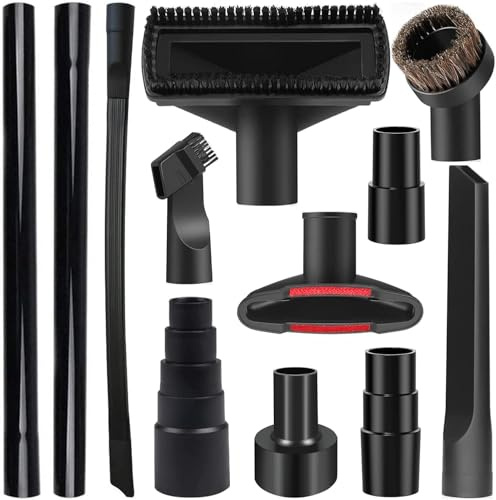 12PCS Universal Vacuum Attachments Kit Wet Dry Plastic Vacuum Hose Adapter 1-1/4 Vacuum Cleaners Accessories with Horse Hair Brush Flexible Crevice Tool Adapter for Shop Vac Accessories (12pcs)