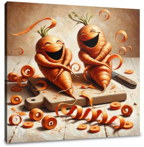 HomeArtHaven Joyful Peel Canvas Funny Kitchen Wall Art 40 x 40 cm