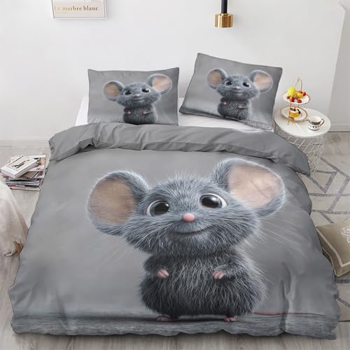 Generisch Maus Bettwäsche 135x200cm, Süße Cartoon Tier Bettwäsche-Sets 2 Teilig, Bettbezug + 1 Kissenbezüge 80x80cm Weich Mikrofaser mit Reißverschluss 21D&-11