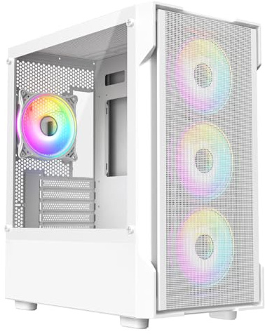 CiT Tornado Gaming PC Case – Micro-ATX Computer Case - Mesh Front Intake Panel - 4 x 120mm ARGB Fans Included - AIO Support - USB 3.0, 2x USB 2.0 - HD Audio/Mic | White