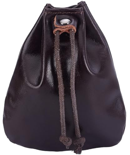 Beebeecraft Geldbörsen Aus Rindsleder Mit Kordelzug 12x10.5cm Kokosnussbraun Kleine Münzbeutel Echte Mittelalterliche Geldbörse Zur Aufbewahrung von Kopfhörern Und Schmuck