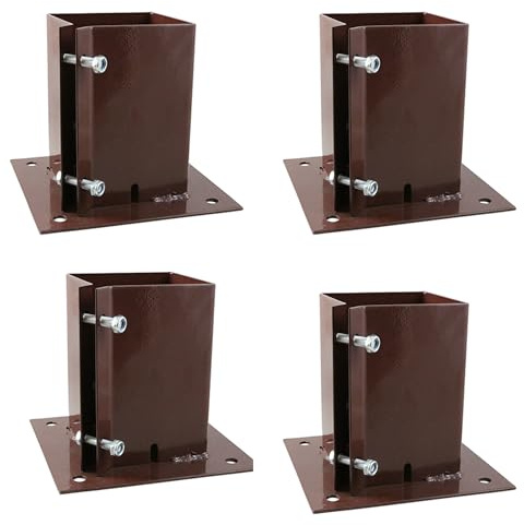 [FIXINGS DIRECT] 75x75mm Bolt Down Post Shoe Fence Post Holder Heavy Duty Red Oxide Dual Coat Weather Protection Decking Bases, Post Anchor, Pergolas, Carports 4x4 (4 Pack (75x75mm))