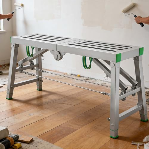 Scala Pieghevole Regolabile in Acciaio per ponteggi, Piattaforma di Lavoro Pieghevole, Ideale per Costruzioni, progetti Fai da Te e miglioramento della casa,001,200cm